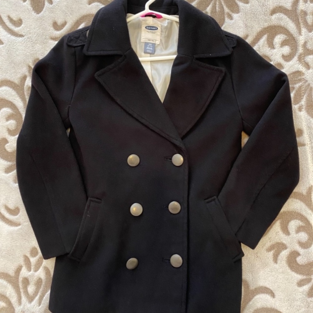Girls Black Peacoat, Elegant Double-Breasted Jacket